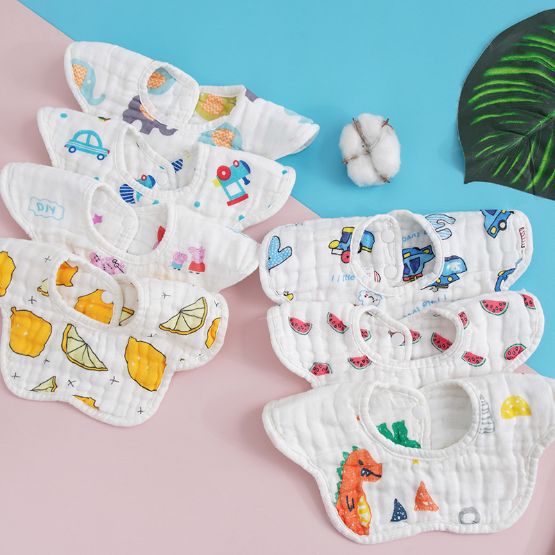 Ins Style Cartoon Cute Newborn Baby Petal Bib Gauze Saliva Towel 360 Degree Bib Spit Milk Towel Baby