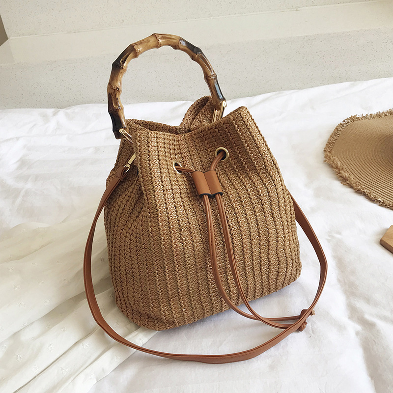 2025 New Portable Straw Bag Summer Korean Fashion Foreign Trade Shoulder Messenger Bag Bamboo Bag Bucket Bag Women's Bag