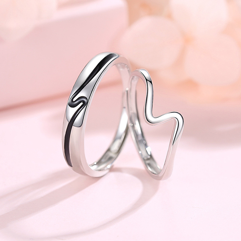 S925 latido del corazón pareja anillo de plata esterlina relámpago nicho diseño sentido Día de San Valentín regalo epoxi hombres y mujeres anillo al por mayor
