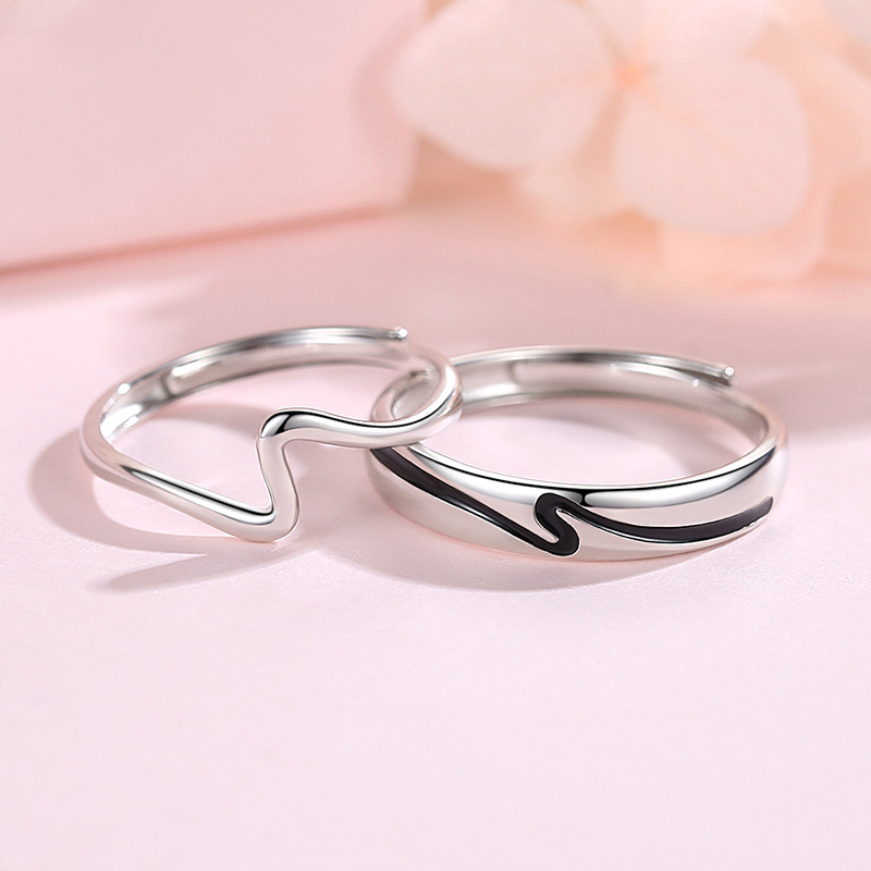 S925 latido del corazón pareja anillo de plata esterlina relámpago nicho diseño sentido Día de San Valentín regalo epoxi hombres y mujeres anillo al por mayor
