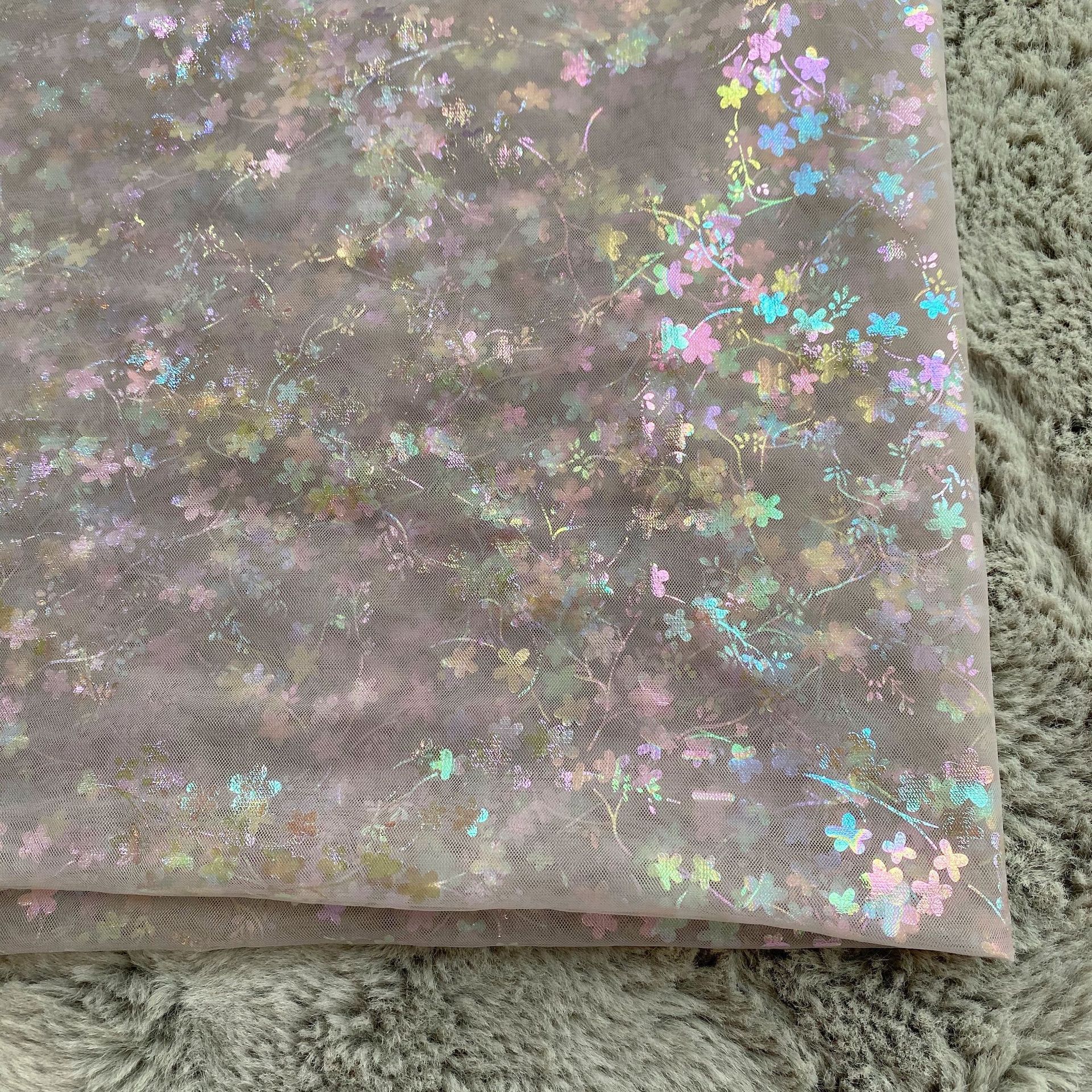 Nuevo paño de malla colorido dorado colorido pequeña flor multicolor malla ropa para niños Lolita vestido de hadas Hanfu tela