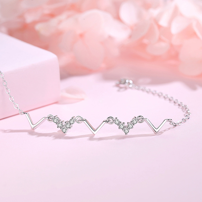 Plata esterlina 925 Heartbeat pulsera mujer estudiante simple nicho diseño en línea hongsen novias pulsera regalo para novia