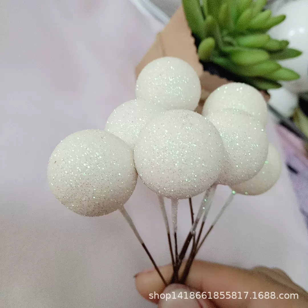 工厂直供圣诞装饰品白色闪粉球，2CM白色七彩闪粉球