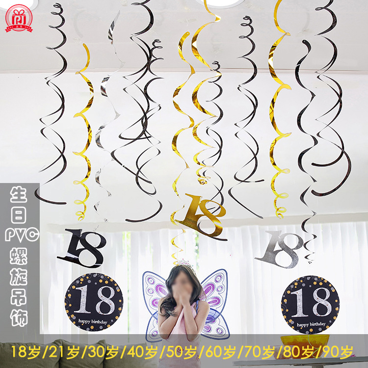 Fiesta de cumpleaños de Amazon Colgante en espiral de PVC de 12 piezas 30 años 40 años 50 años 60 años Decoración de cumpleaños