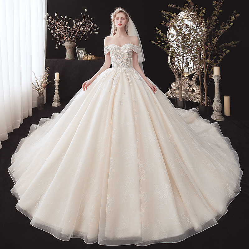 2025 New Main Wedding Dress Bride One Shoulder Forest Style Super Fairy Fantasy Luxurious Slimming Big Trailing Palace Women