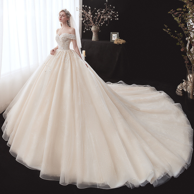 2025 New Main Wedding Dress Bride One Shoulder Forest Style Super Fairy Fantasy Luxurious Slimming Big Trailing Palace Women