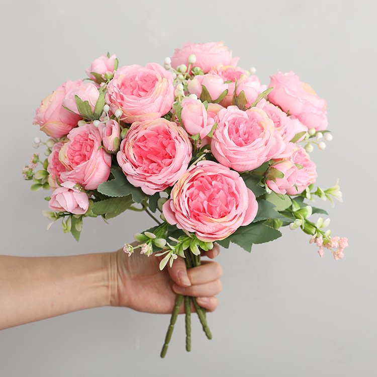 厂家直销婚庆手捧假花玫瑰花束批发 客厅家居装饰仿真5头波斯玫瑰