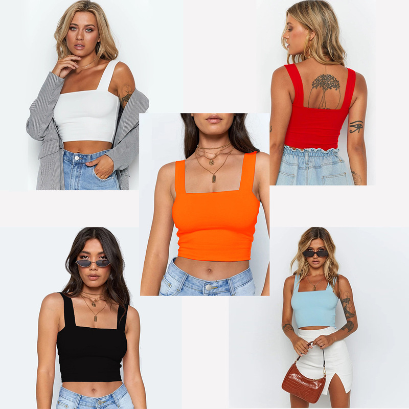 Amazon Ebay Cross-Border Women's Clothing 2024 European and American Summer Women's T-Shirts Crop Tops Square Neck Fashion Versatile