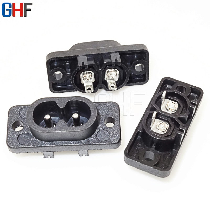 AC电源插座 小8字座AC插座 AC实芯针带固定孔AC8字母座音响插座铜