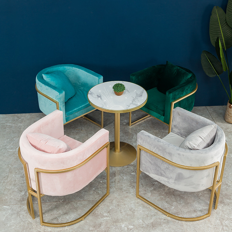 Nordic Light Luxury Fabric Sofa Hotel Reception Area Iron Sofa Table and Chair Combination Clothing Store Reception Single Chair