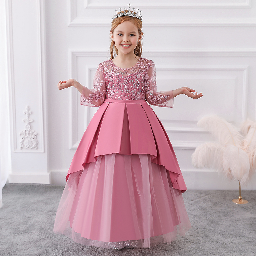 Small princess costume, long-sleeve, piano performance costume, evening dress, Amazon