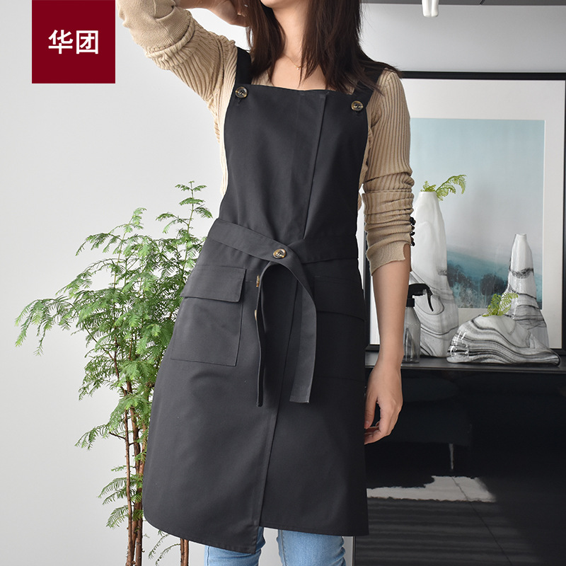 Delantal de lona cocina del hogar ropa trabajo estilo coreano cintura hombres y mujeres micro impermeable camarero personalizado impreso logo