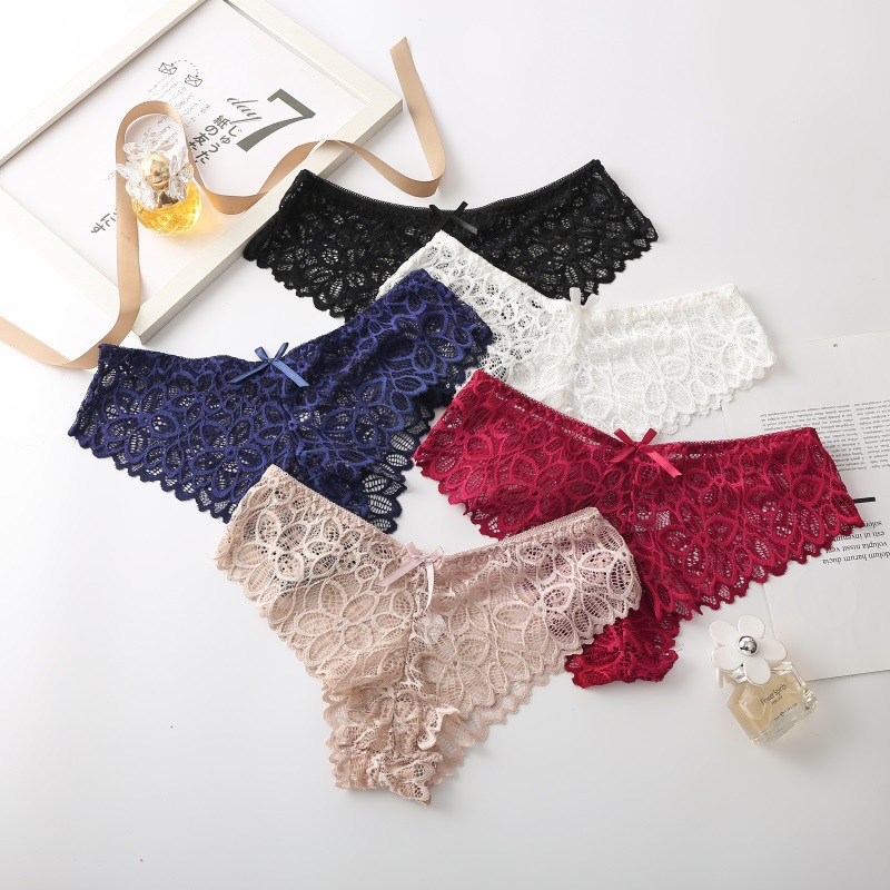 Ropa encaje interior de las mujeres verano sexy arco Delgado hueco transpirable cintura baja algodón briefs