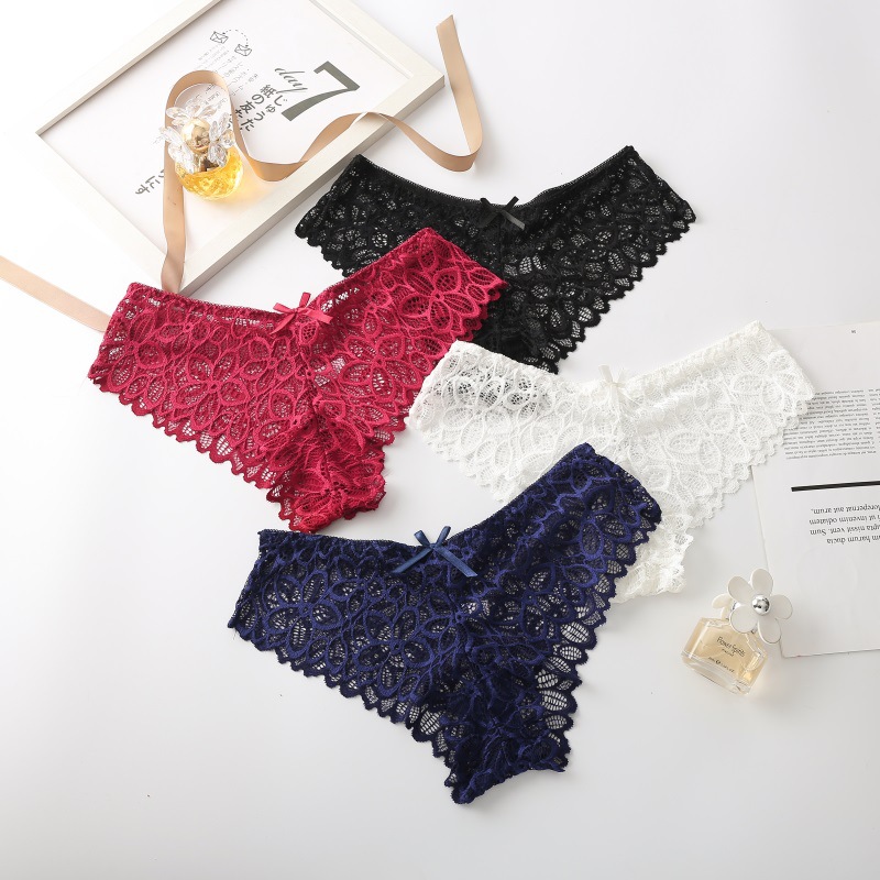 Ropa encaje interior de las mujeres verano sexy arco Delgado hueco transpirable cintura baja algodón briefs