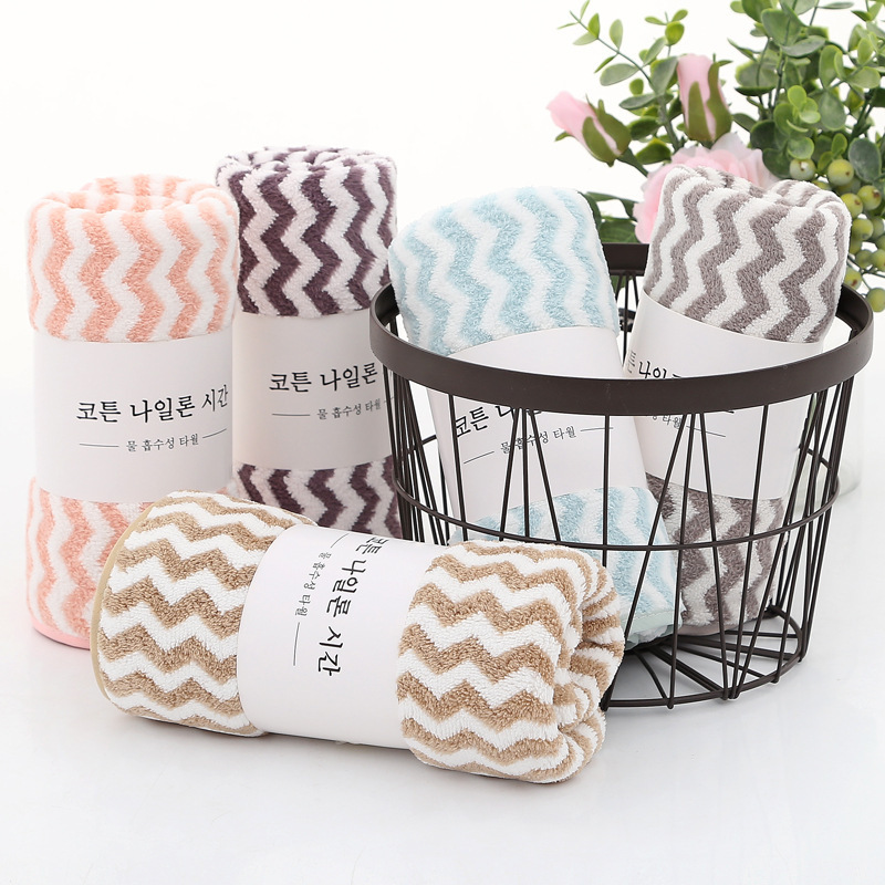 Towel, Bath Towel, Coral Velvet Color Strips Are More Absorbent Than Cotton Towels, Korean-Style Thickened Cross-Border Absorbent, Lint-Free Printing