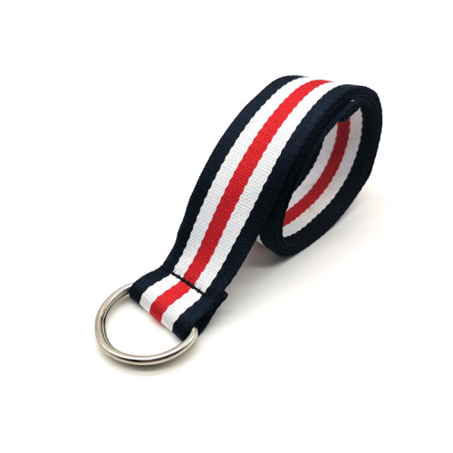 Canvas belt for women striped double ring buckle versatile casual sports retro tactical military training elastic decorative belt for women