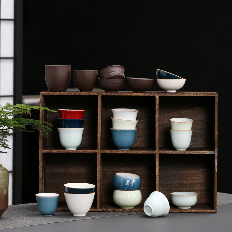 批发多款陶瓷单杯中小号品茗杯青瓷反口杯紫砂浮雕家用茶碗