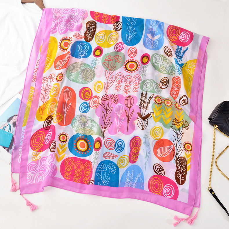 Estilo japonés coreano planta flor dibujos animados algodón y lino bufanda de seda Rosa fresco edad-reducción protector solar chal Toalla de playa