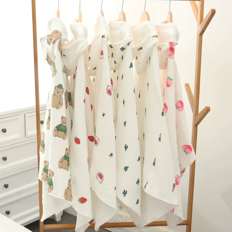 Оптовая продажа четырехслойное шестислойное Марлевое банное полотенце с капюшоном, мультяшное милое впитывающее полотенце с капюшоном, сладкая вата, накидка, детское банное полотенце