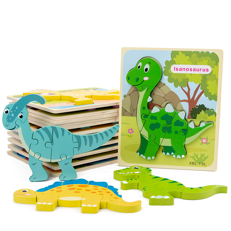 Dinosaurio 3D tridimensional hebilla rompecabezas para niños educación temprana gran rompecabezas animal de dibujos animados rompecabezas de madera juguete
