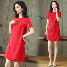 2253 圆领气质优雅韩版纯色真丝短袖连衣裙2025夏季新款