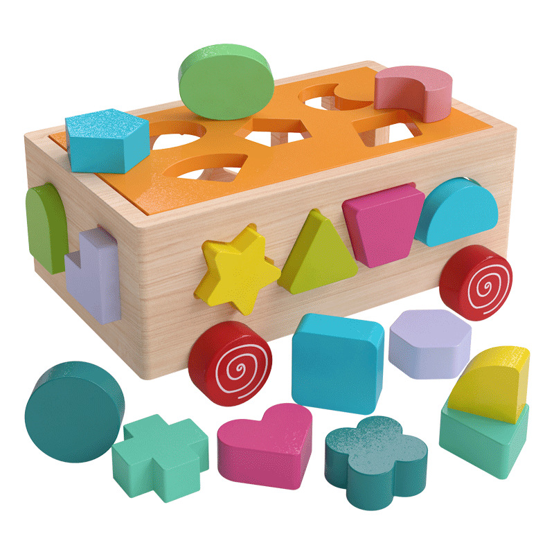 Rompecabezas de madera de Educación Temprana de 17 hoyos de 18 hoyos de inteligencia de forma de coche bloques de construcción a juego porosa Caja de Inteligencia de remolque cognitivo juguete