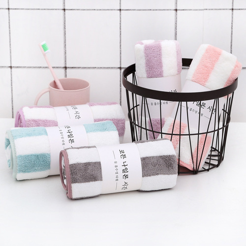 Towels individually packaged coral velvet polyester and brocade gift towels foreign trade water-absorbent color strips cationic welfare LOGO face wash