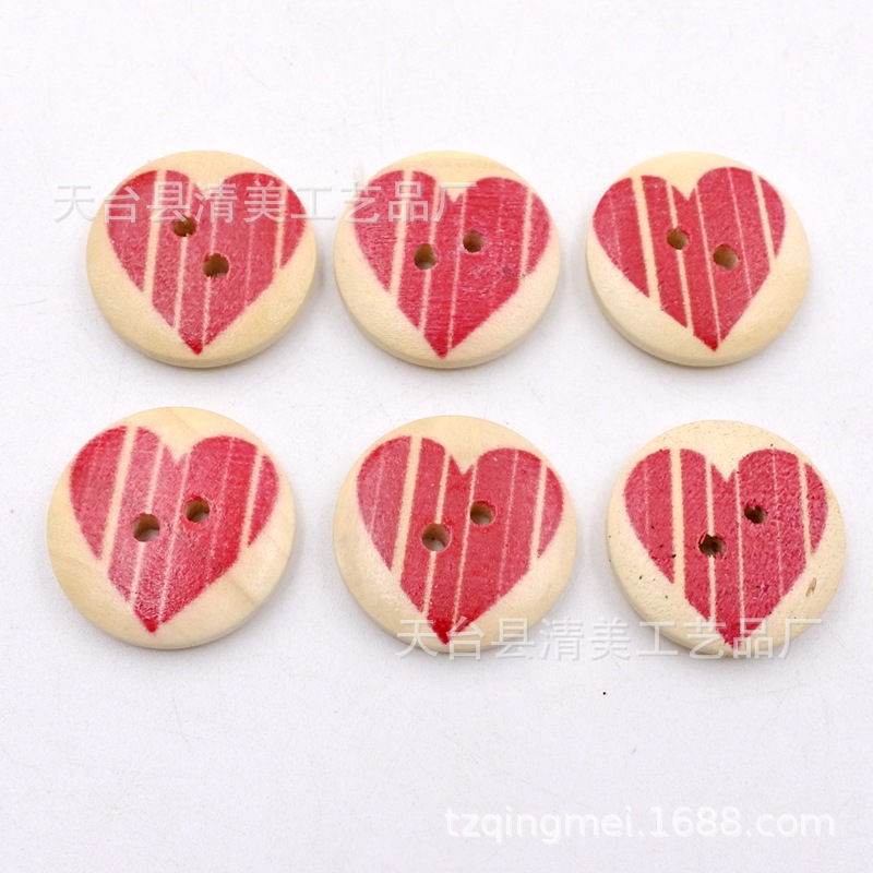 20mm color madera corazón rojo botón redondo corazón rojo amor botón de madera 50 un paquete en forma de corazón