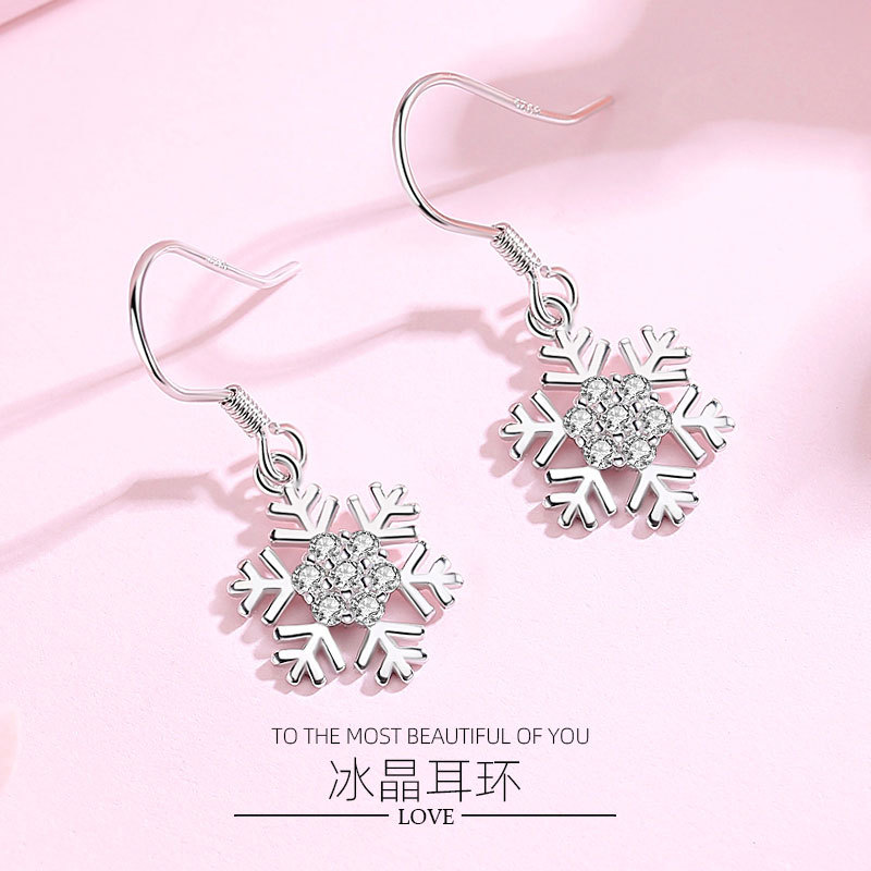 S925 copo de nieve pendientes de cristal de hielo de plata de ley de las mujeres pendientes de borla simples elegantes 2020 nuevos pendientes de moda regalo