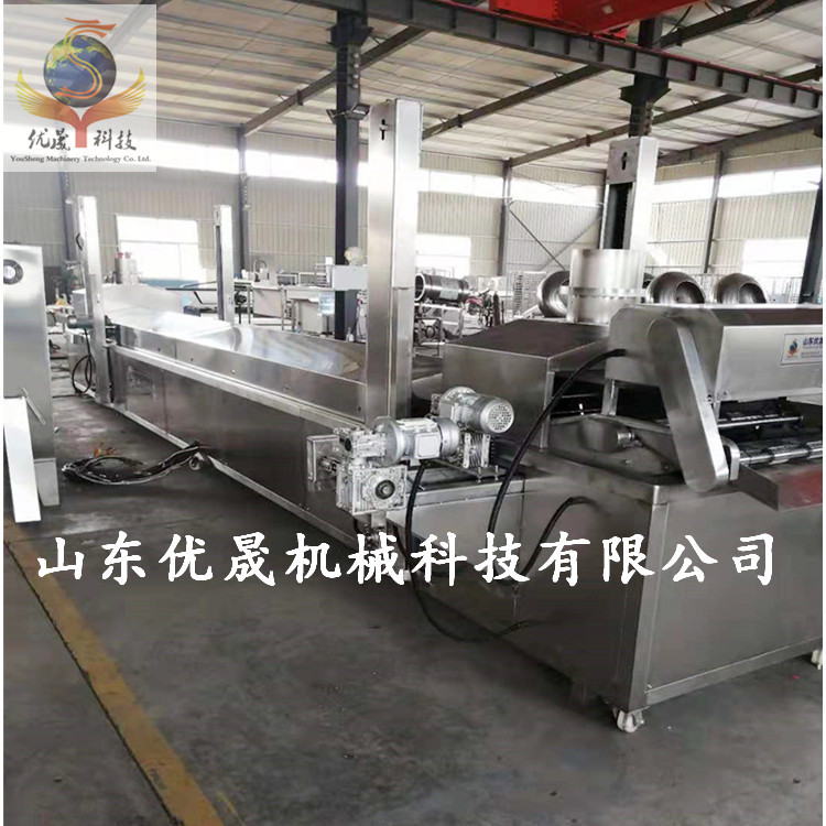 带鱼 毛毛鱼油炸生产线 优晟网带式油炸流水线 全自动鱿鱼油炸机