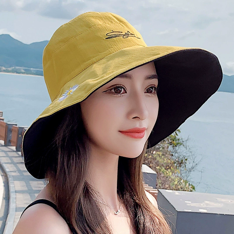 Шляпа рыбака с ромашками в японском стиле, женское летнее покрытие для лица, модный универсальный двухсторонний солнцезащитный козырек в Корейском стиле, Солнцезащитная шляпа с большим ободком
