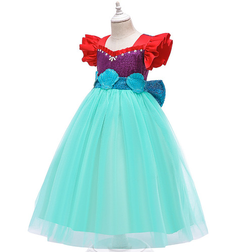 2024 Children's Mermaid Princess Skirt Girls Little Girls Summer Clothes New Cotton Short Sleeve Puff Sleeve Dress