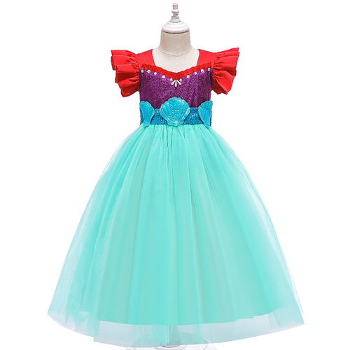 2024 Children's Mermaid Princess Skirt Girls Little Girls Summer Clothes New Cotton Short Sleeve Puff Sleeve Dress