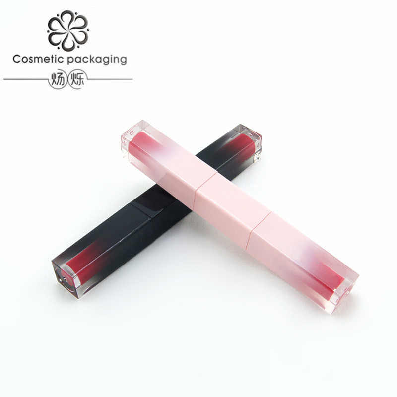 En stock al por mayor 6ml gradiente doble botella tubo cuadrado de brillo de labios tubo de esmalte de labios sub-botella tubo de lápiz labial tubo vacío logotipo imprimible