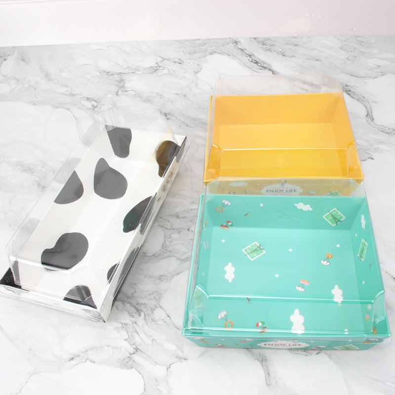 Sándwich Bento embalaje transparente palomitas de maíz carne seca hilo pequeño Shell puff pan caja pastel rollo largo pastel cuadrado