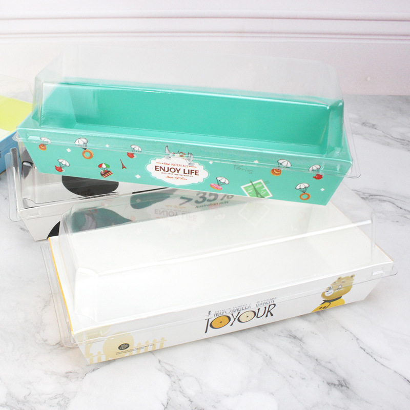 Sándwich Bento embalaje transparente palomitas de maíz carne seca hilo pequeño Shell puff pan caja pastel rollo largo pastel cuadrado