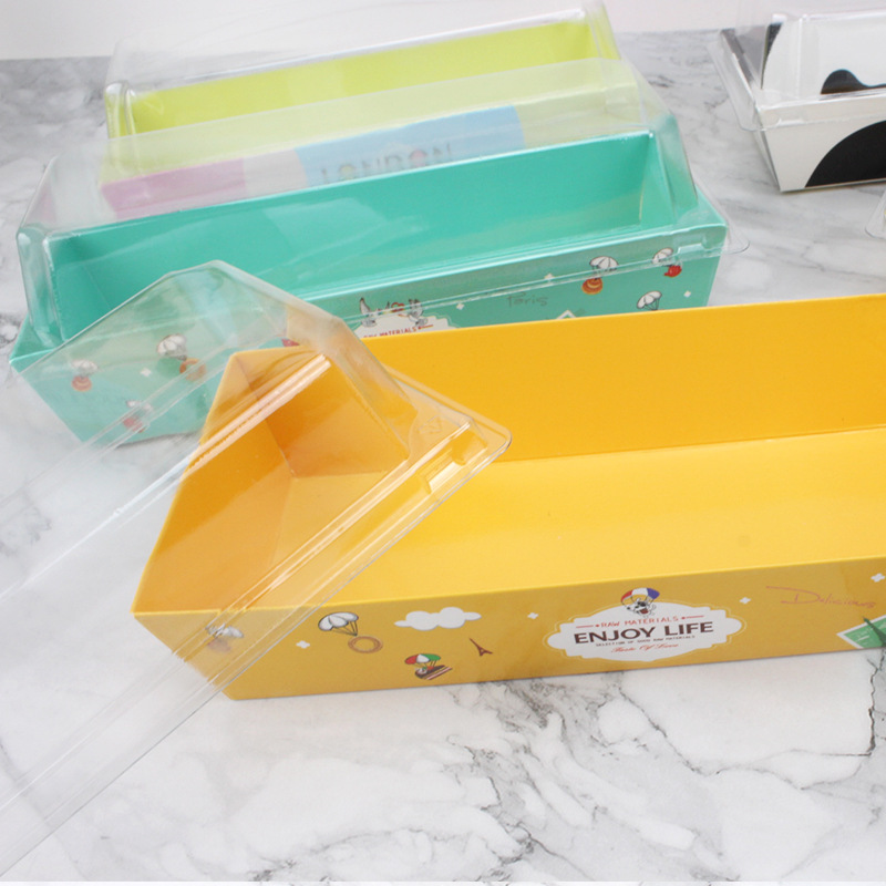 Sándwich Bento embalaje transparente palomitas de maíz carne seca hilo pequeño Shell puff pan caja pastel rollo largo pastel cuadrado