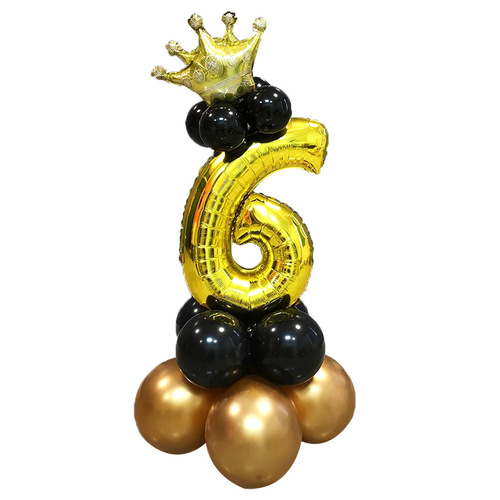 Cross-border 32-inch digital column black gold crown balloon birthday decoration party road aluminum film balloon