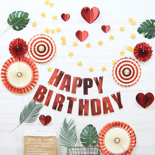 Creative hot stamping macaron decorations package party supplies layout decorative paper fan peanut birthday flag set