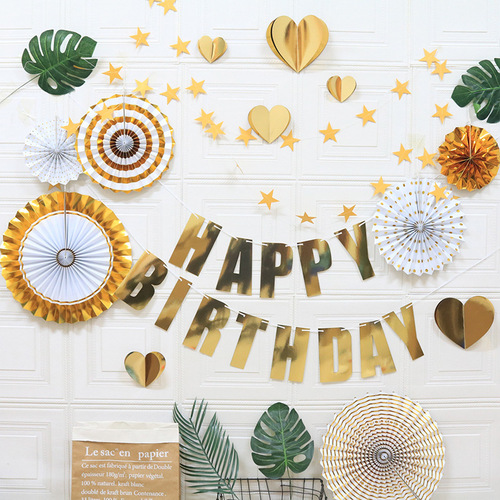 Creative hot stamping macaron decorations package party supplies layout decorative paper fan peanut birthday flag set