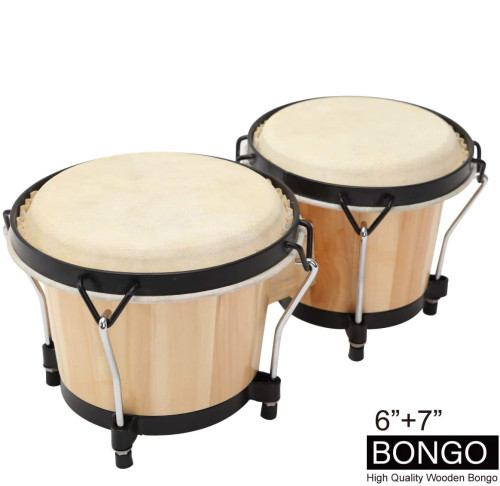 Solid Wood Sheepskin Bongo Drummer's Drum Set (6-inch + 7-inch, 7-inch + 8-inch) with Wrench Included