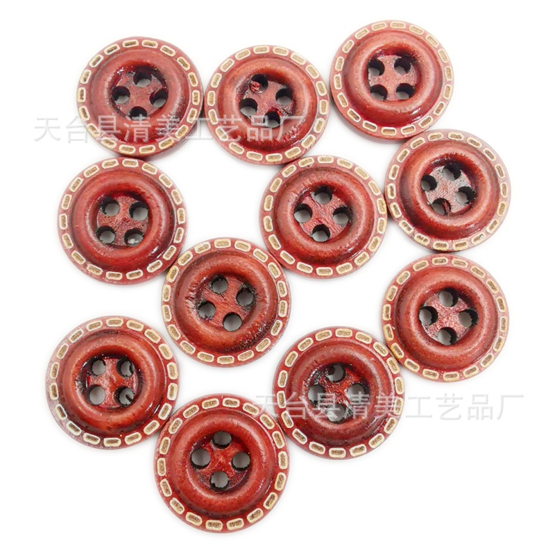 Botones de madera de punto marrón de cuatro agujeros de puntos 100 piezas de un paquete de botones decorativos de madera de cuatro ojos con puntos de borde ancho