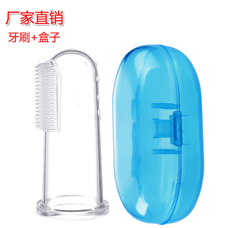 Cepillo de dientes de silicona para bebés Cepillo de dientes de manga de dedo Piel suave Revestimiento de lengua de silicona Limpieza oral Cepillo de dientes de mama en caja Embalaje inglés