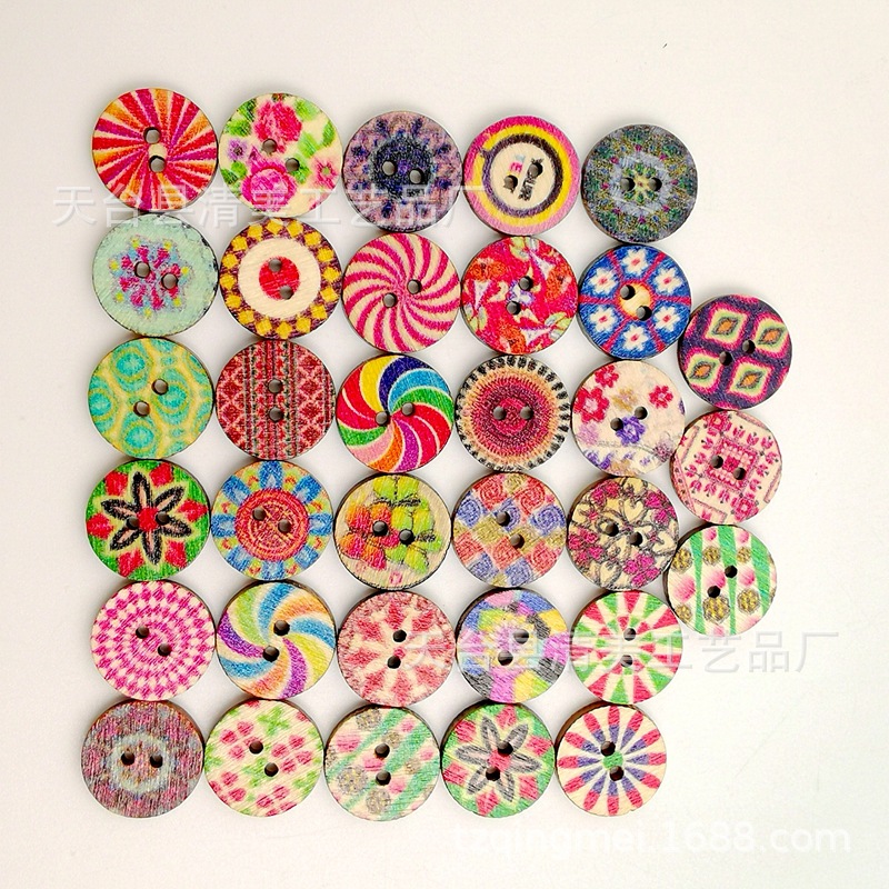 15/20/25mm botones de madera redondos con estampado de madera retro botones de madera con estampado redondo 100 piezas en un paquete