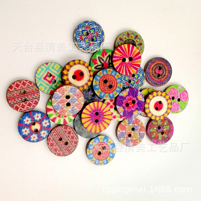 15/20/25mm botones de madera redondos con estampado de madera retro botones de madera con estampado redondo 100 piezas en un paquete