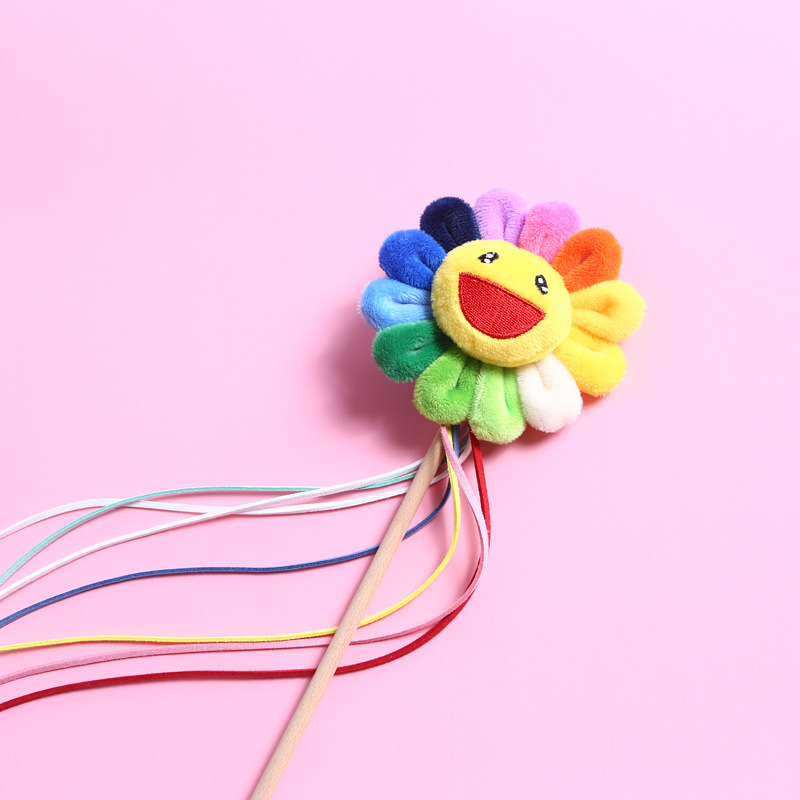 Girasol Arco Iris borla Campana divertido gato palo de comercio exterior gato sonido interactivo entrenamiento para mascotas juguete divertido Varilla de anclaje