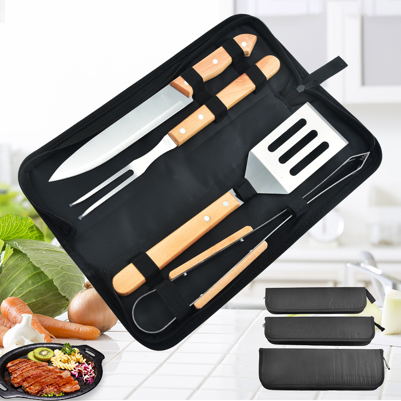 Кемпинг деревянная ручка набор гриля BBQ комбинация инструментов для барбекю Открытый пикник пакет лопатки зажим Amazon