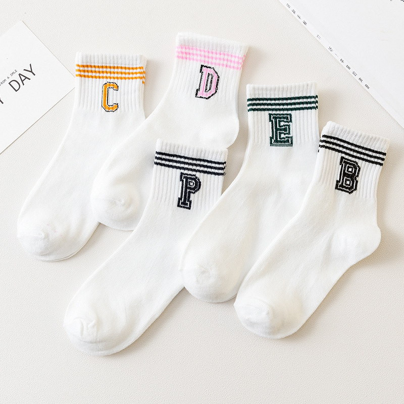 Factory Direct socks women's mid-calf length socks Korean preppy style autumn and winter Japanese letter socks solid color warm stockings women
