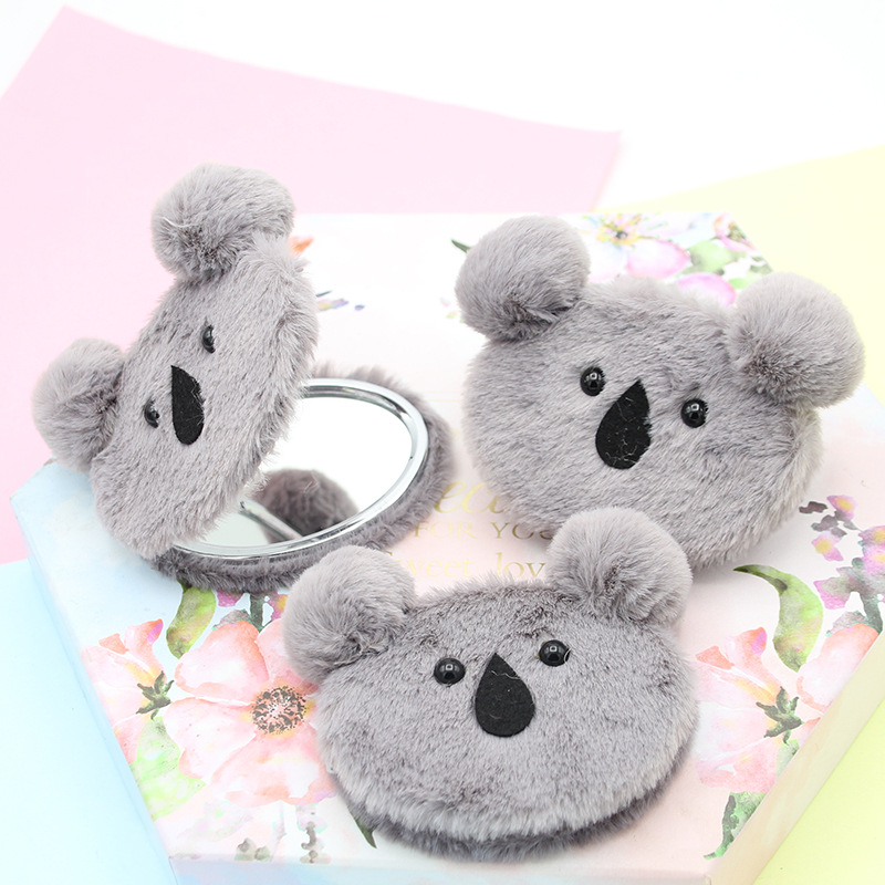 AliExpress hot selling Factory Direct spot with magnifying glass plush sloth folding makeup mirror koala Beauty Mirror