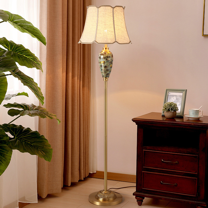 美式轻奢全铜陶瓷落地灯别墅大厅书房卧室欧式简约创意落地台灯